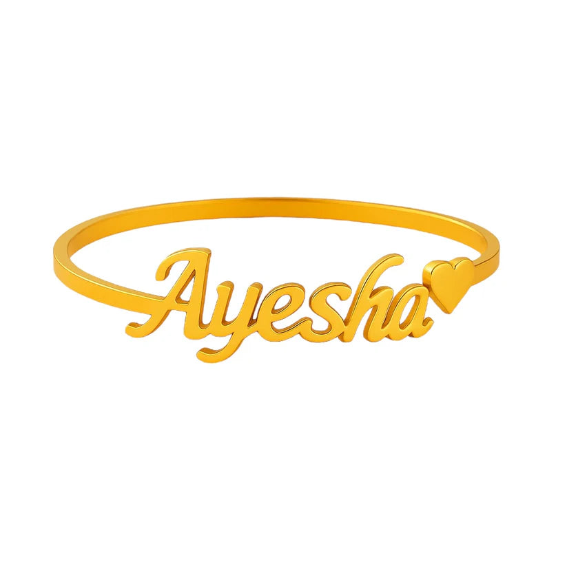 Gold Plated Name Bangle With Heart