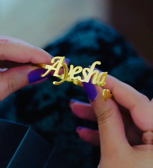 Gold Plated Name Bangle With Heart