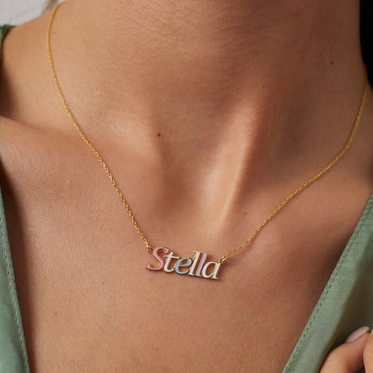 New Arrival Multi-Color Name Necklace with Gold Plated Outline