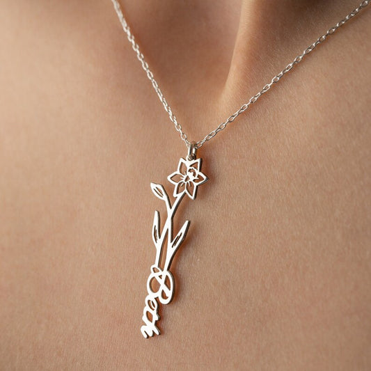 Personalized Birth Flower Name Necklace