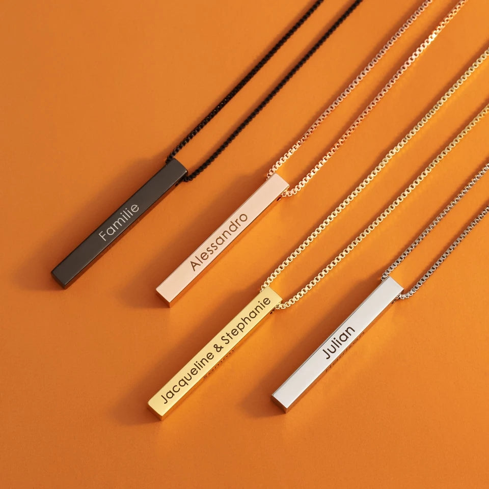 3D Engraved Bar Necklace in Multi Colours