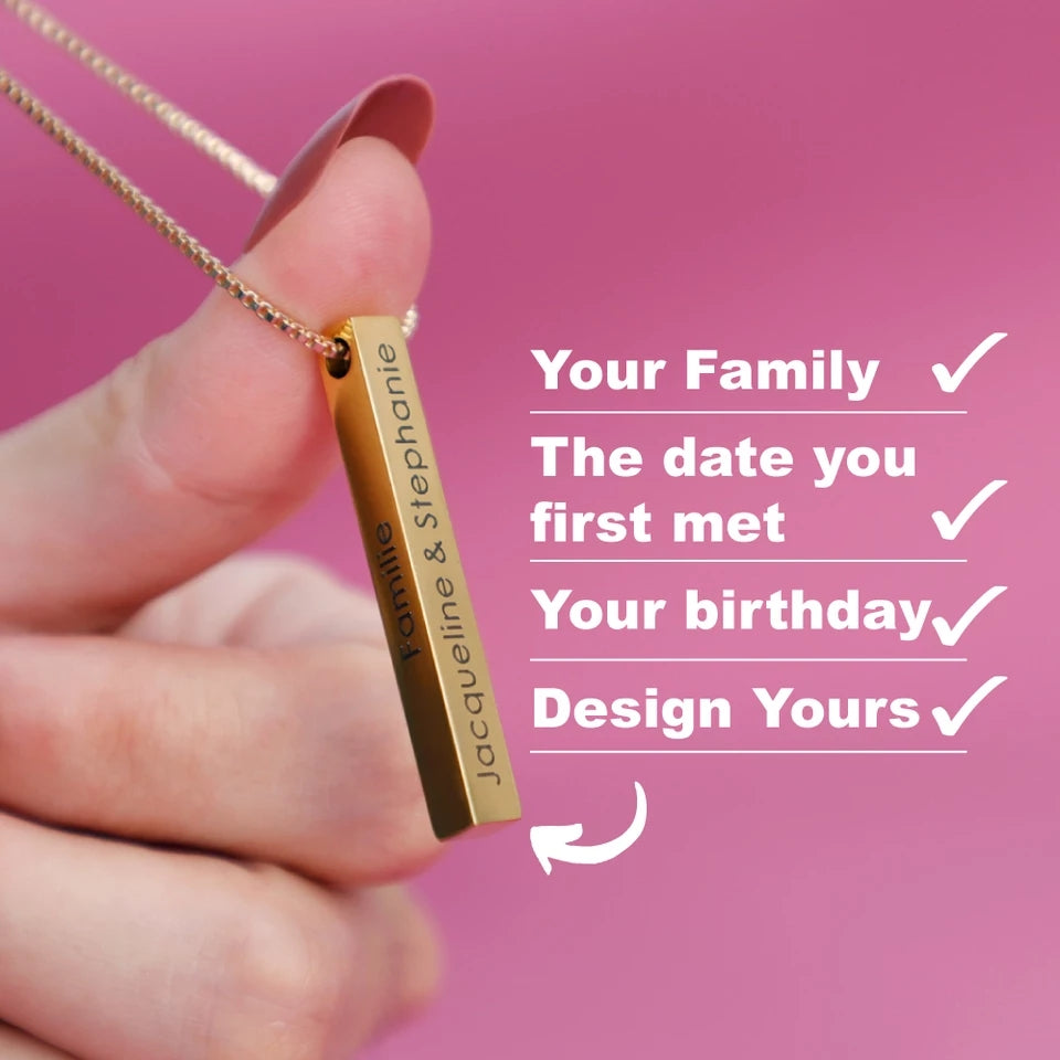 3D Engraved Bar Necklace in Multi Colours