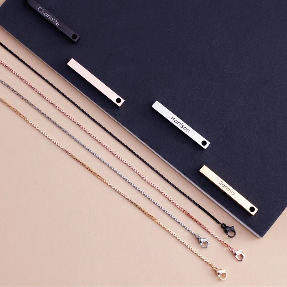 3D Engraved Bar Necklace in Multi Colours