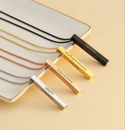 3D Engraved Bar Necklace in Multi Colours
