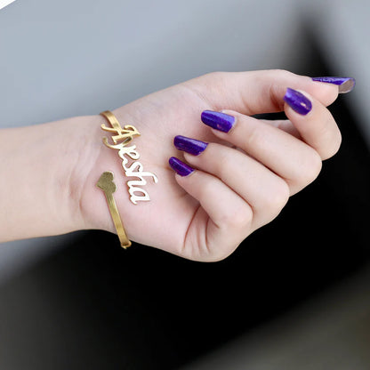 Gold Plated Name Bangle With Heart