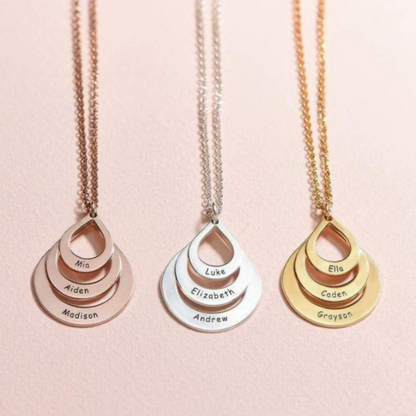 Personalized Engrave 3 Names Water Drop Pendant Necklace