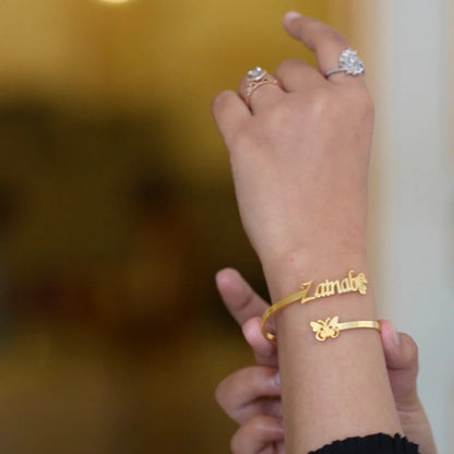 Customized Gold-Plated Butterfly Name Bangle