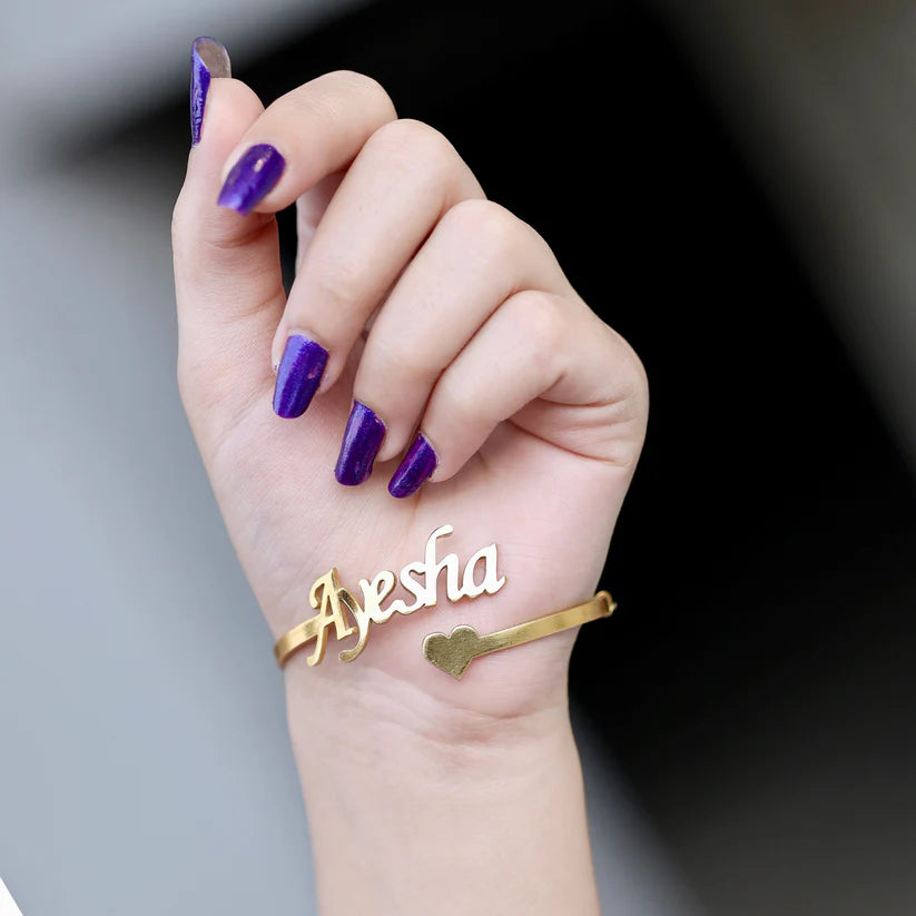 Gold Plated Name Bangle With Heart