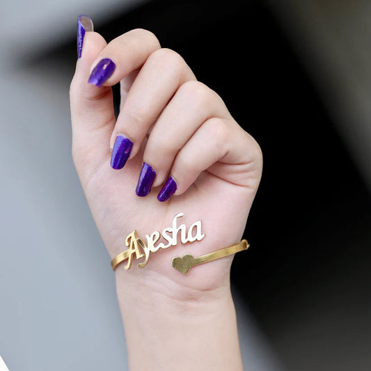 Gold Plated Name Bangle With Heart