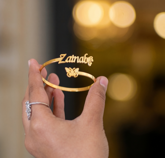 Customized Gold-Plated Butterfly Name Bangle