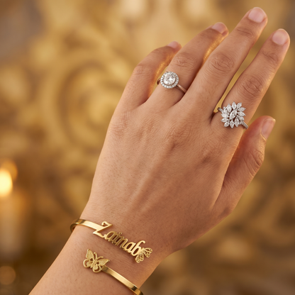 Customized Gold-Plated Butterfly Name Bangle