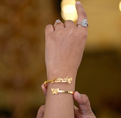 Customized Gold-Plated Butterfly Name Bangle