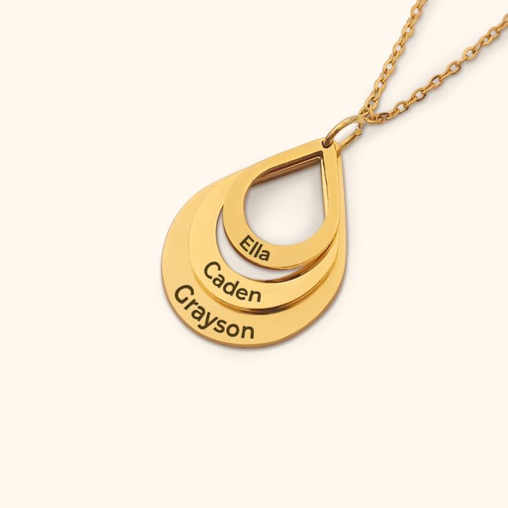 Personalized Engrave 3 Names Water Drop Pendant Necklace