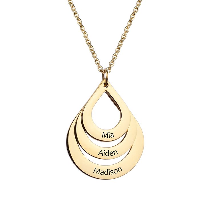 Personalized Engrave 3 Names Water Drop Pendant Necklace