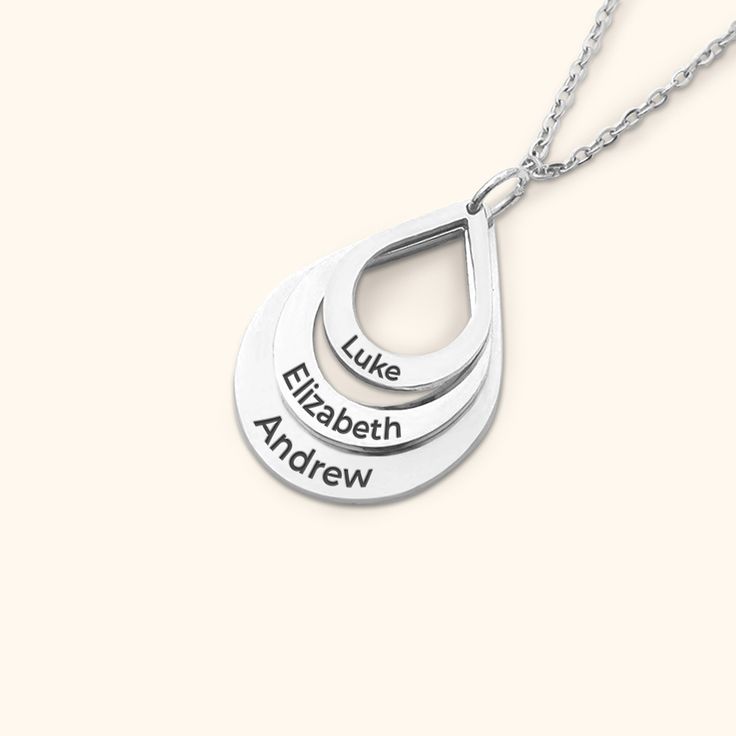 Personalized Engrave 3 Names Water Drop Pendant Necklace