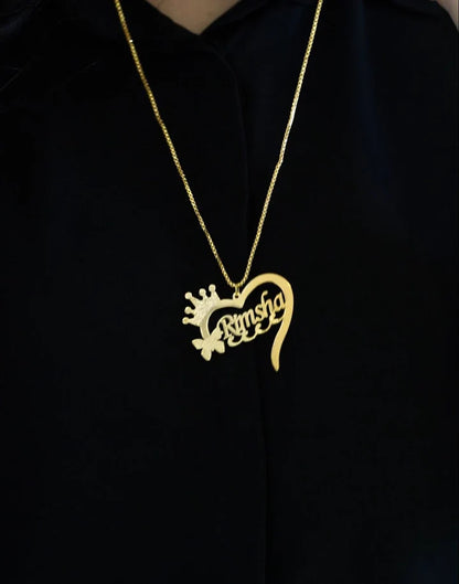 Personalized Crown Heart Name Necklace