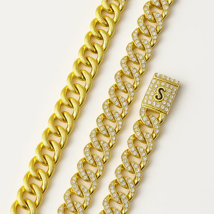 Iced Out Cuban Link Chain & Bracelet Set – Premium Gold & Silver Finish