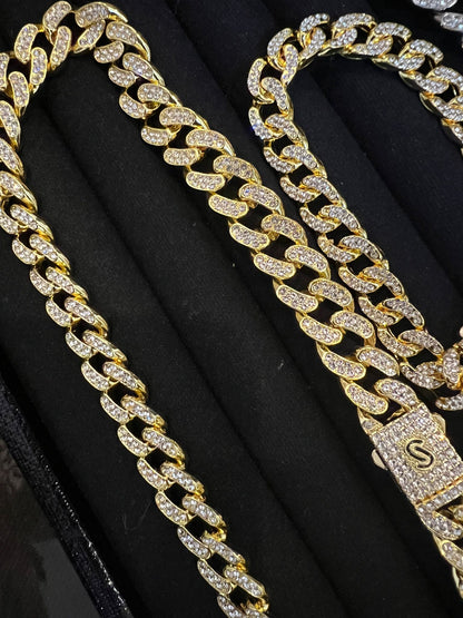 Iced Out Cuban Link Chain & Bracelet Set – Premium Gold & Silver Finish