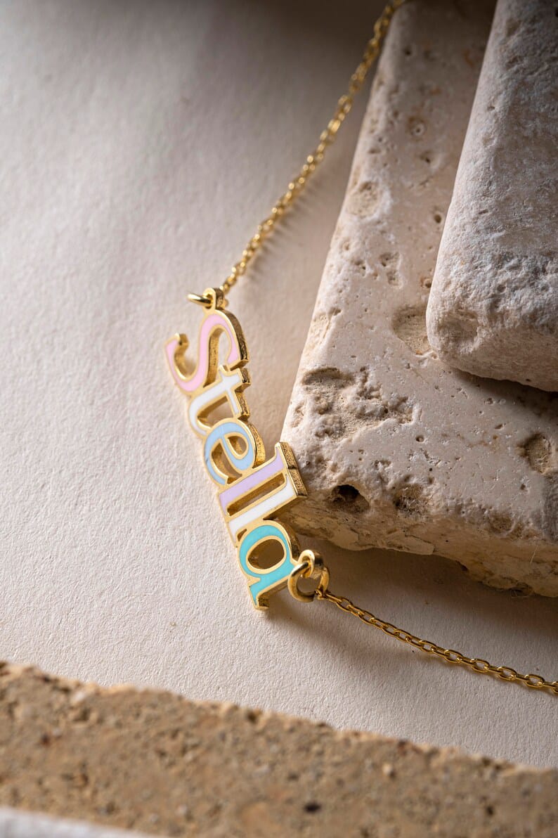 New Arrival Multi-Color Name Necklace with Gold Plated Outline