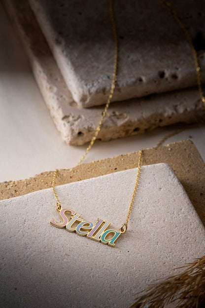 New Arrival Multi-Color Name Necklace with Gold Plated Outline