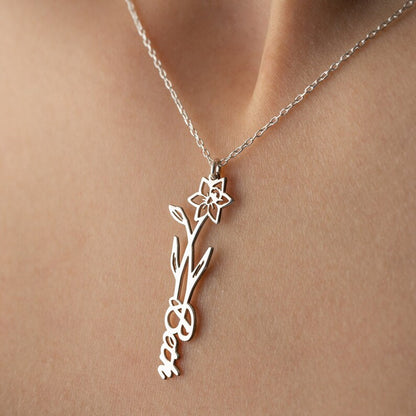 Personalized Birth Flower Name Necklace