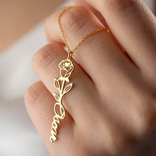Personalized Birth Flower Name Necklace
