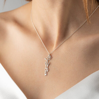 Personalized Birth Flower Name Necklace