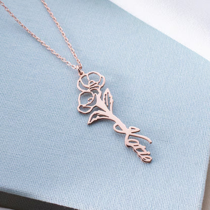 Personalized Birth Flower Name Necklace