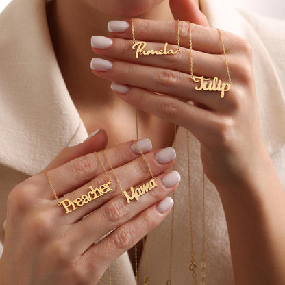 Personalized Name Necklace, 18K Gold Plated
