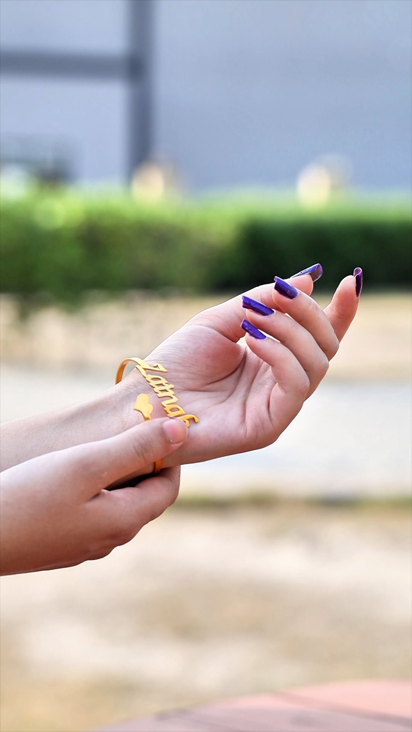 Gold Plated Name Bangle With Heart